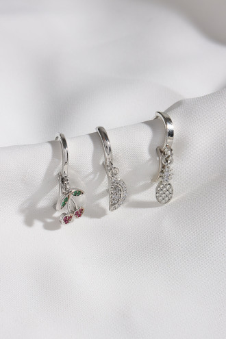 3'Lü Karpuz Gümüş Renk Küpe 3'Lü Karpuz Gümüş Renk Küpe