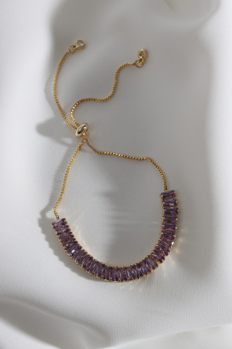 Mor Baget Taşlı Gold Renk Asansörlü Su Yolu Bileklik