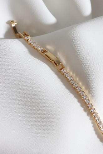 Ince Kare Taşlı Gold Renk Vip Su Yolu Bileklik