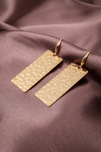 Kalın Dikdörtgen Plaka Gold Renk Küpe