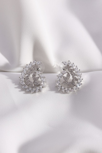 Zircon Taşlı Gümüş Renk Abiye Küpe