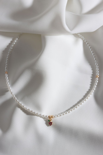 İnci Pembe Zircon Taşlı Üzüm Kolye