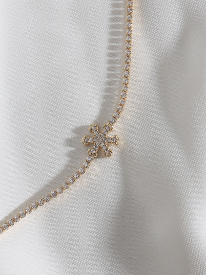 Kar Tanesi Figürlü Zircon Taşlı Gold Renk Suyolu Bileklik