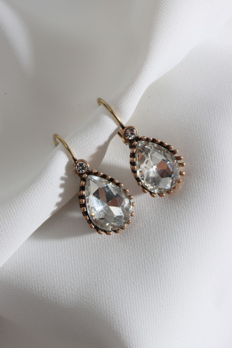 Büyük Boy Beyaz Taşlı Damla Otantik Küpe