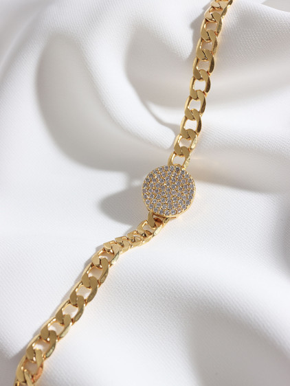 Beyaz Zircon Taşlı Yuvarlak Gold Renk Zincir Bileklik