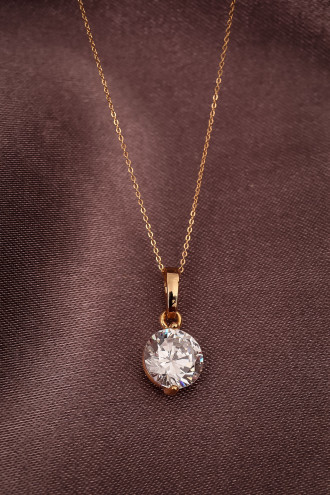 Yuvarlak Tektaş Gold Renk Kolye
