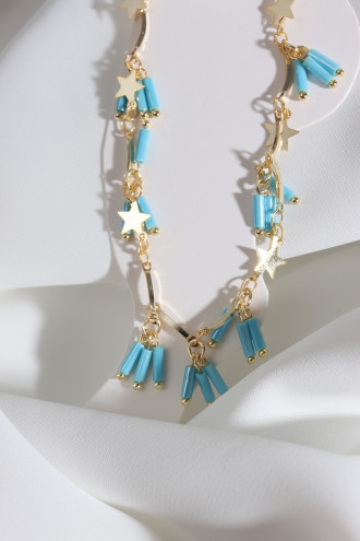 Mavi Boncuk Sallantılı Gold Renk Zincirli Yıldız Detay Halhal