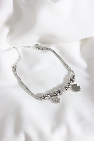 Dorika Model Yonca Figürlü Gümüş Renk Çelik Bileklik