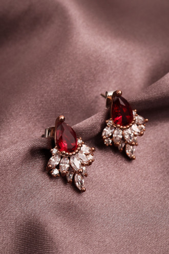 Kırmızı Taşlı Rose Abiye Küpe