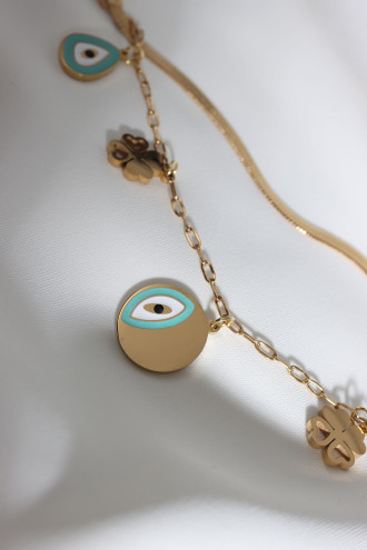 2'Li Nazar Ve Yonca Charmlı Gold Renk Çelik Bileklik 2'Li Nazar Ve Yonca Charmlı Gold Renk Çelik Bileklik