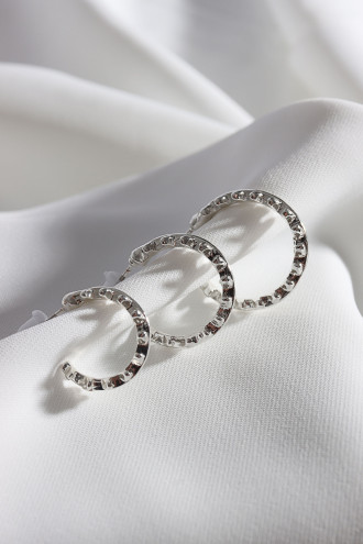 Kadın 3'Lü Gümüş Renk Yaprak Desenli Halka Küpe Set