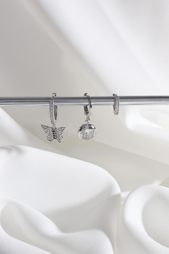 Vip Collectıon 3'Lü Kelebek Gümüş Renk Halka Küpe