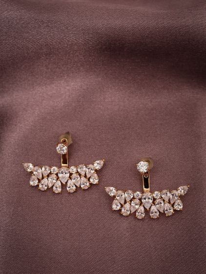Zircon Taşlı Kulak Altı Gold Renk Abiye Küpe
