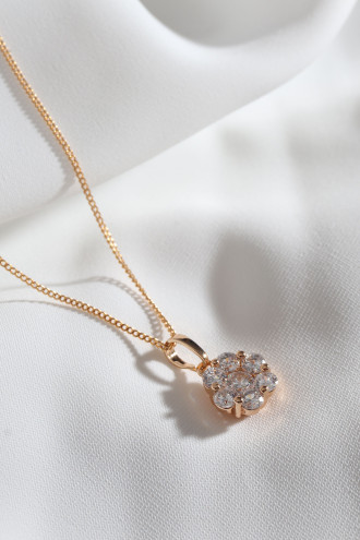 Gold Renk Çiçek Figürlü Kolye-Küpe Set