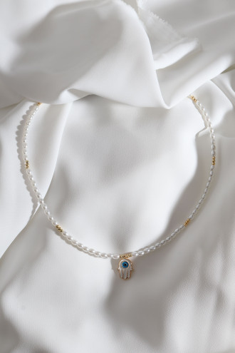 Beyaz Mineli Inci Fatma Ana Eli Kolye