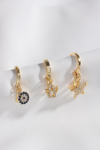 3'Lü Yıldız Gold Renk Küpe 3'Lü Yıldız Gold Renk Küpe