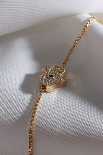 Beyaz Zircon Taşlı Gold Renk Fatma Ana Eli Bileklik