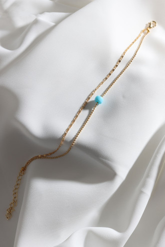 Mavi Boncuklu 2'Li Gold Renk Zincir Halhal