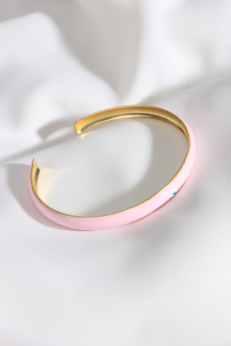 Pastel Pembe Kaplama Nazar Boncuklu Gold Renk Bilezik