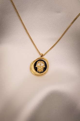 Fatma Ana Eli Siyah Mineli Gold Renk Kolye