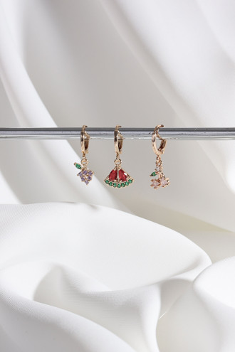 Vip Collectıon 3'Lü Meyve Figür Gold Renk Halka Küpe