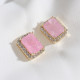 Neon Pembe Taşlı Gold Renk Kare Küpe