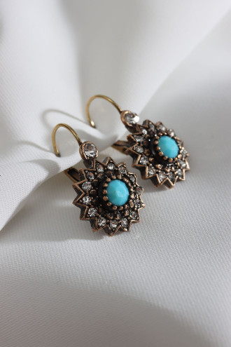 Mavi Taş Detaylı Kadın Otantik Küpe