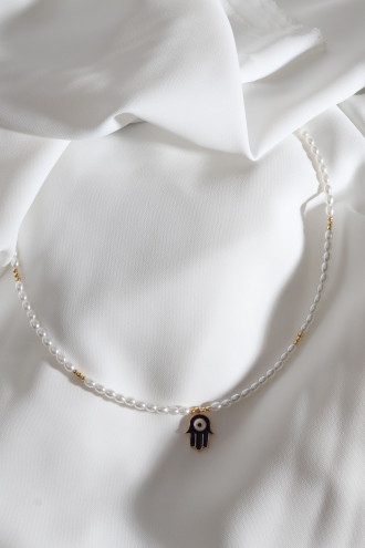 Lacivert Mineli Inci Fatma Ana Eli Kolye