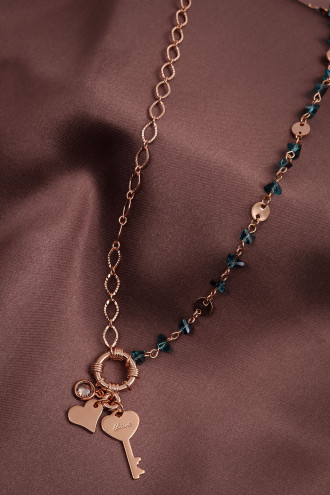 Mavi Kristal Taşlı Rose Kolye