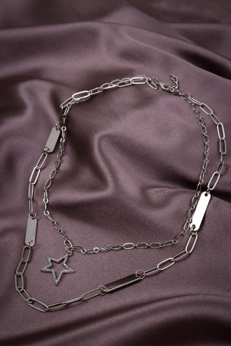 Yıldız Uçlu Gümüş Renk 2'Li Zincir Kolye