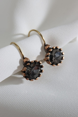 Oval Antrasit Taşlı Otantik Küpe