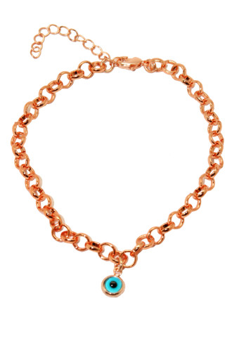 Kadın Rose Renk Nazar Boncuklu Zincir Halhal Kadın Rose Renk Nazar Boncuklu Zincir Halhal