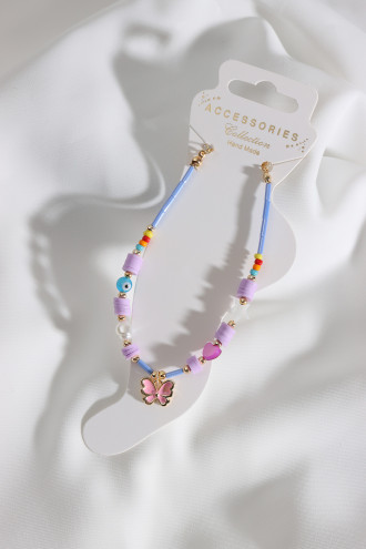 Kelebek Uçlu Lila Boncuklu Fimo Detay Halhal