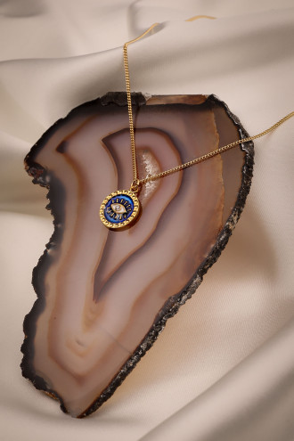 Lacivert Mineli Gold Renk Göz Kolye