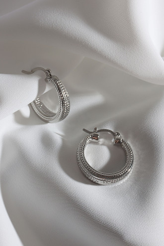 Dokulu Gümüş Renk Vintage Halka Küpe