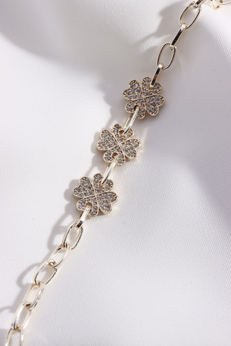Zircon Taşlı Üç Yoncalı Gold Renk Bileklik