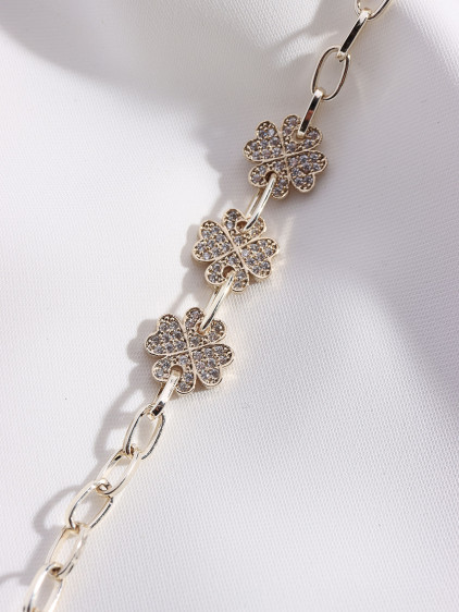 Zircon Taşlı Üç Yoncalı Gold Renk Bileklik