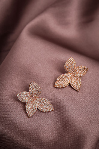 Zircon Taşlı Rose Çiçek Abiye Küpe