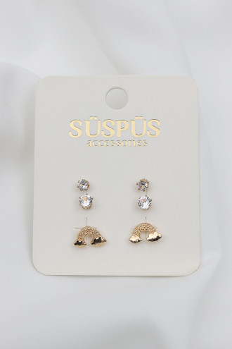 6'Lı Tek Taşlı Bulut Gold Renk Küpe