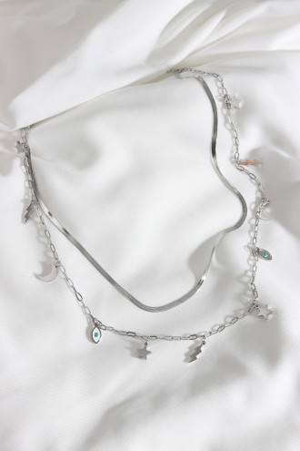 2'Li Gümüş Renk Çelik Charm Kolye