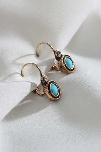 Kadın Mavi Yuvarlak Taşlı Otantik Küpe