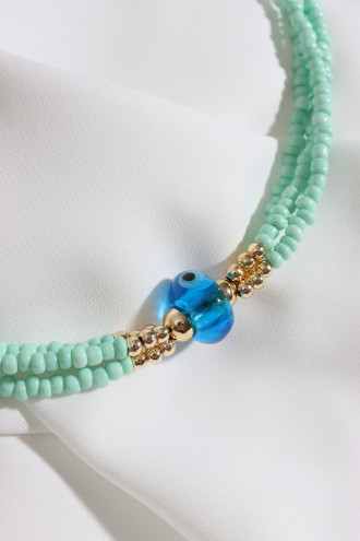 Nazar Boncuklu Yeşil Boncuk Kolye