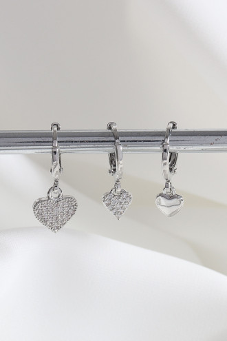 Vip Collectıon 3'Lü Kalp Gümüş Renk Halka Küpe