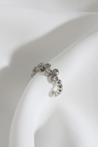 Taşlı Sıkıştırmalı Gümüş Renk Kıkırdak Küpe