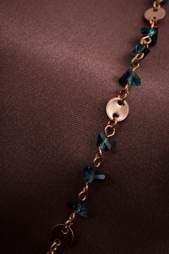 Mavi Kristal Taşlı Rose Kolye