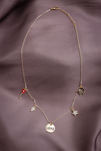 Gold Renk Love Uçlu 5 Aparatlı Kolye