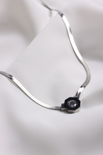 Çelik Gümüş Renk Taşlı Çağla Model Italyan Zincir