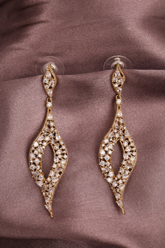 Zircon Taşlı Sallantılı Gold Renk Abiye Küpe