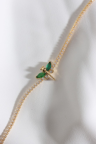 Yeşil Taşlı Yusufçuk Figürlü Zircon Taş Gold Renk Suyolu Bileklik