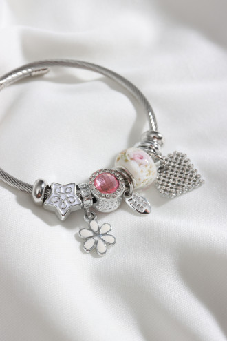 Çelik Model Kalp Figür Gümüş Renk Bileklik